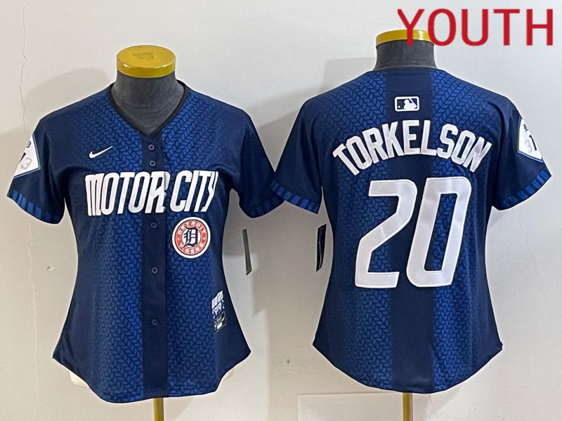 Youth Detroit Tigers #20 Torkelson Blue City Edition Nike 2024 MLB Jersey style 4